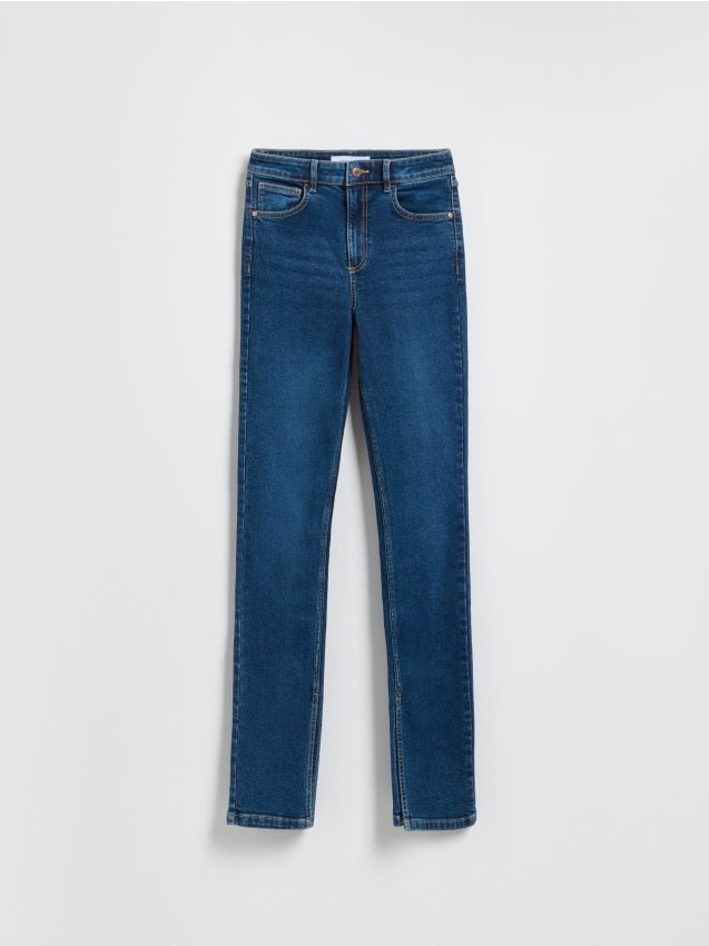 Reserved - Jeansy slim fit z rozcięciem - granatowy