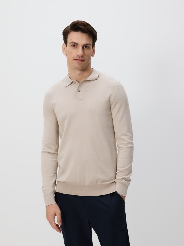 Reserved - Wiskozowy sweter polo - beżowy