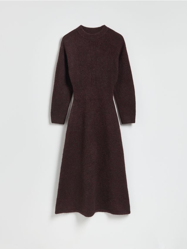 Reserved - Sukienka z domieszką wełny - mahoniowy