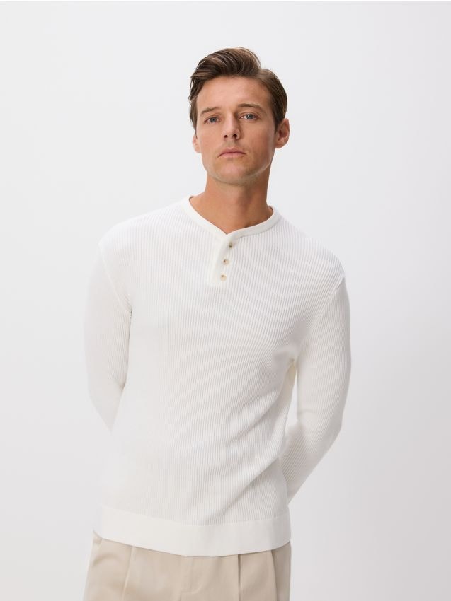 Reserved - Sweter henley - złamana biel