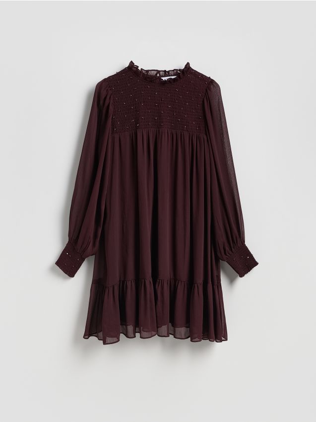 Reserved - Sukienka mini z aplikacjami - bordowy