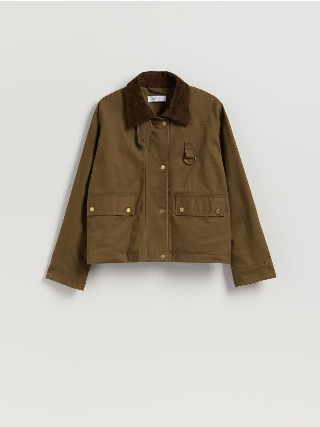 top Reserved - Kurtka ze sztruksowym kołnierzykiem - zielony