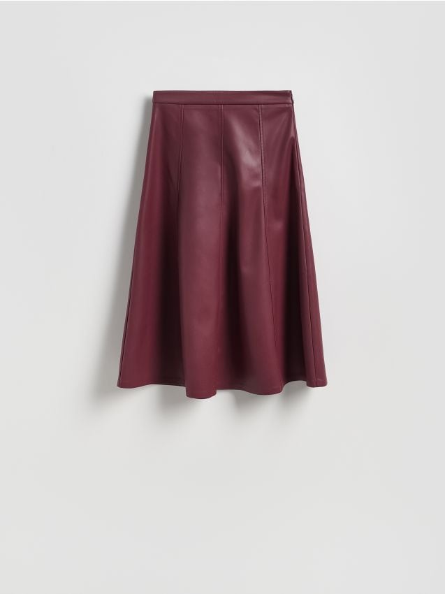 Reserved - Spódnica midi z imitacji skóry - bordowy