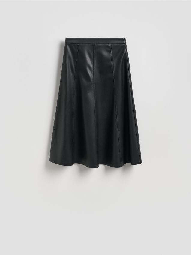 Reserved - Spódnica midi z imitacji skóry - czarny