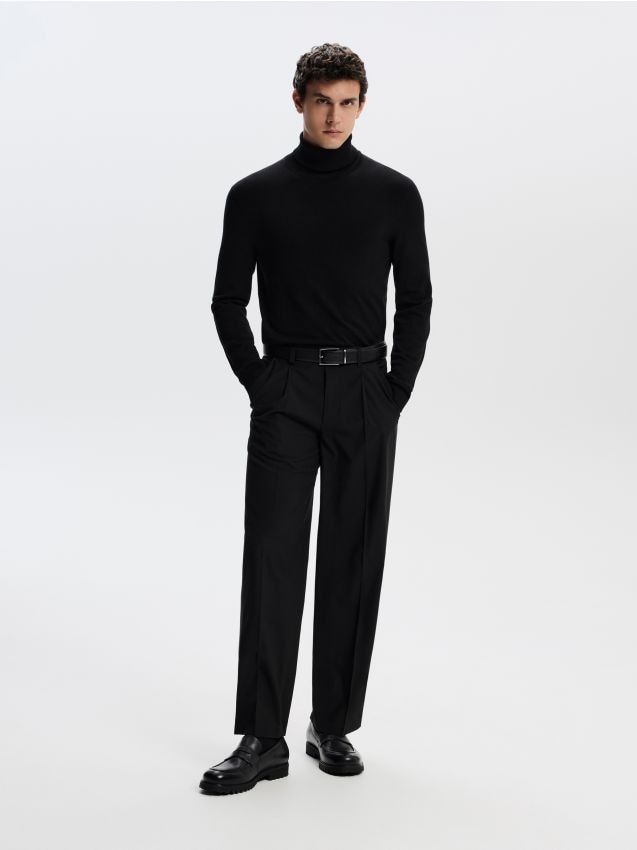 Reserved - Spodnie chino wide leg - czarny