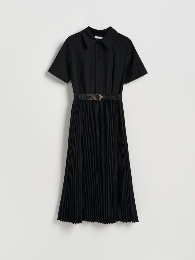 Reserved - Sukienka z plisowanym dołem - czarny