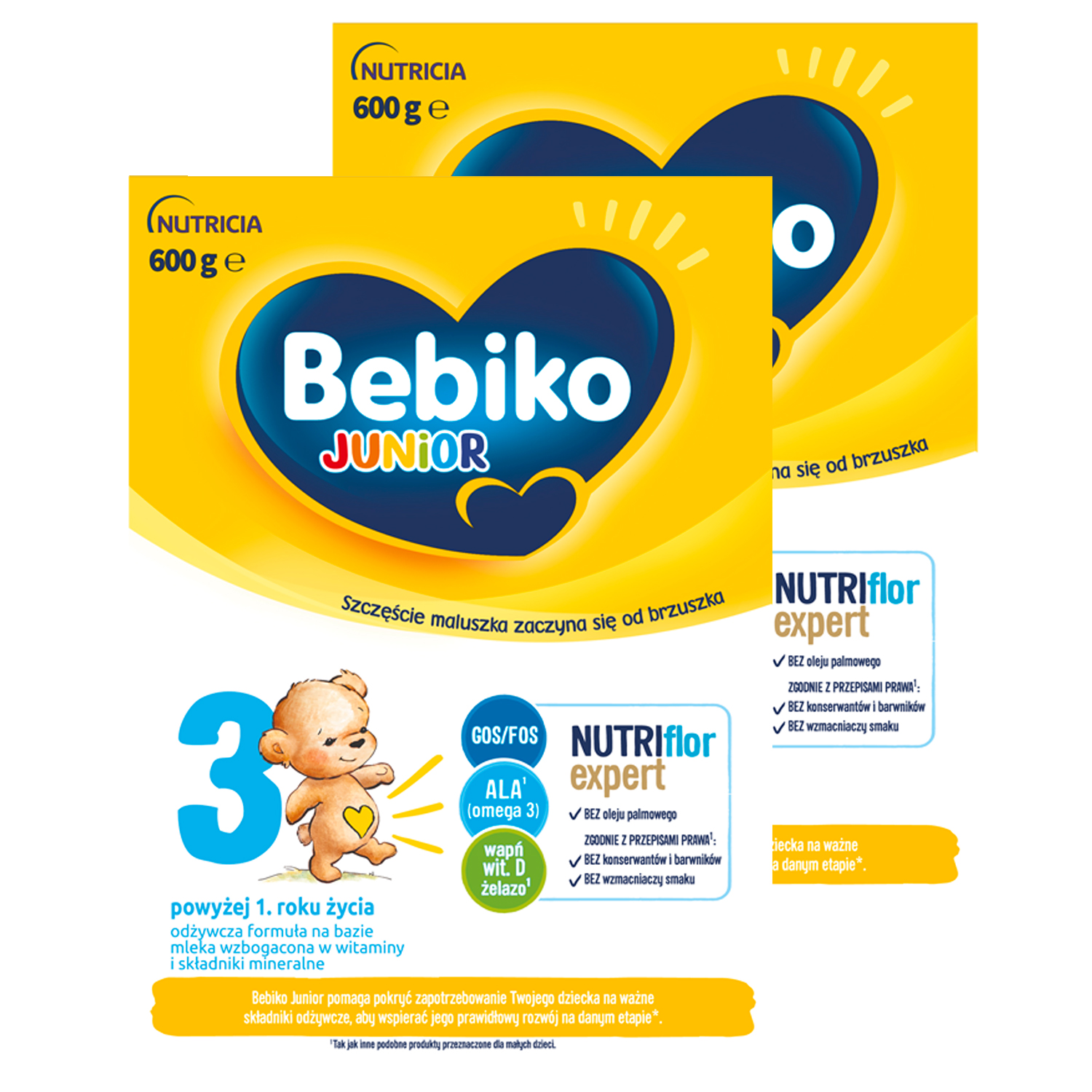 Zestaw Bebiko Junior 3 Nutriflor Expert, odżywcza formuła na bazie mleka, powyżej 1 roku, 2 x 600 g