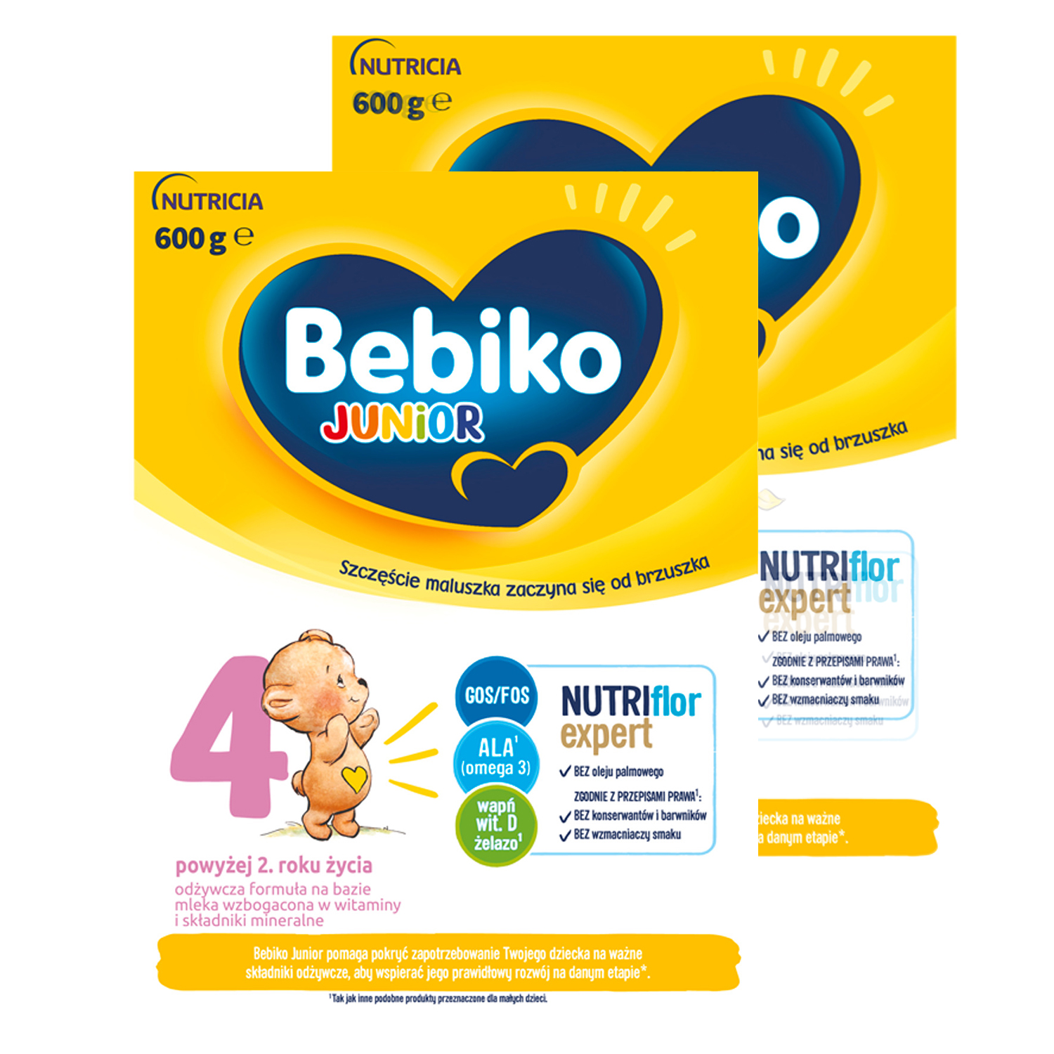 Zestaw Bebiko Junior 4 Nutriflor Expert, odżywcza formuła na bazie mleka, powyżej 2 roku, 2 x 600 g