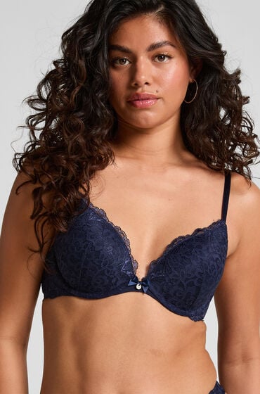 Hunkemöller Wyściełany biustonosz push-up z fiszbinami Marine Niebieski