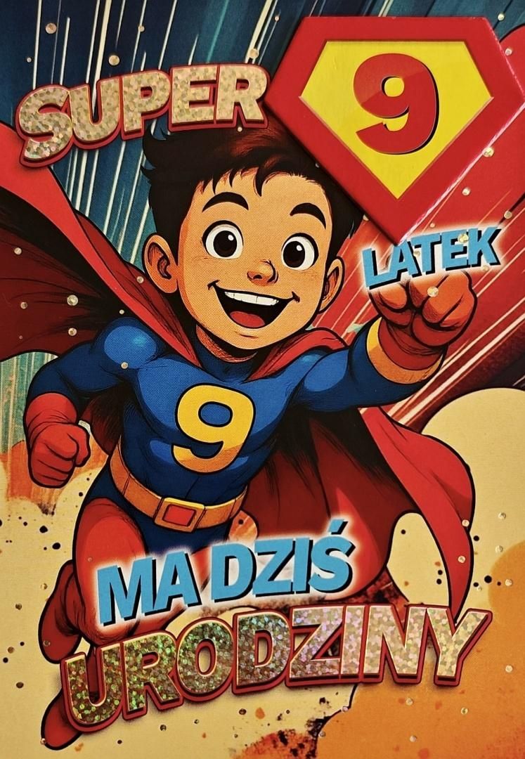 Karnet Urodziny 9 chłopiec - Superbohater - artykuł papierniczy