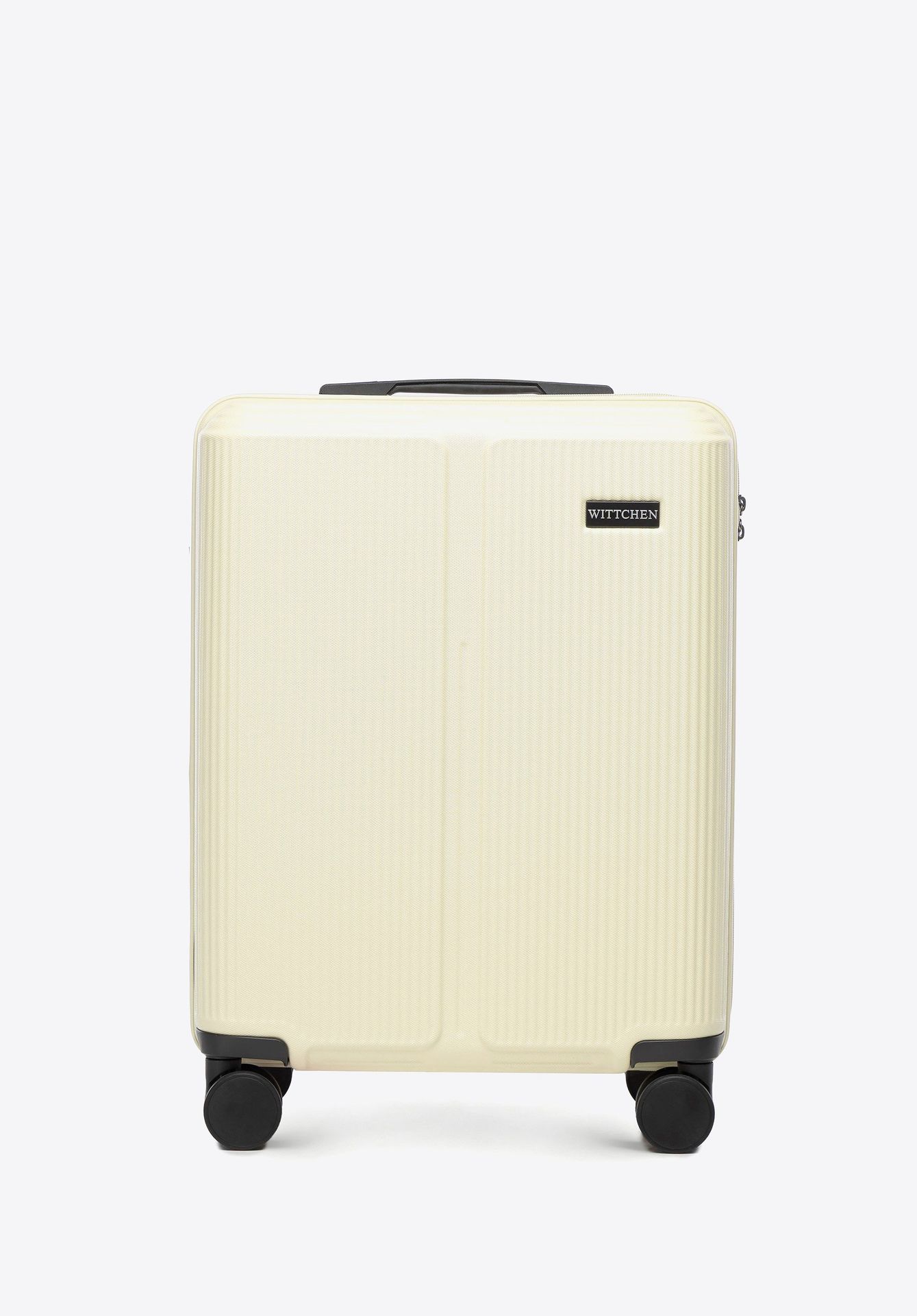 Mała walizka z ABS-u w drobne paski kremowa