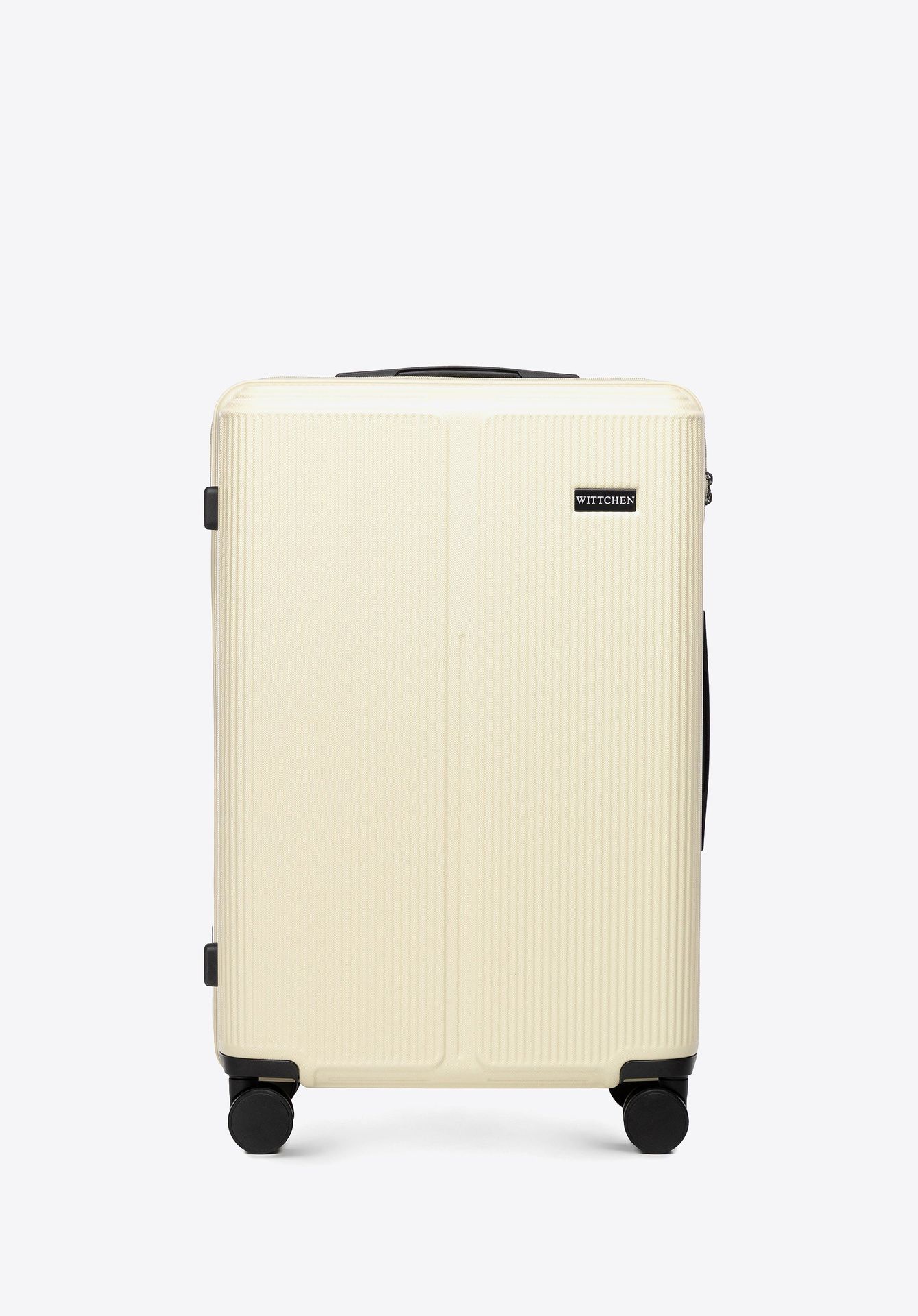 Średnia walizka z ABS-u w drobne paski kremowa