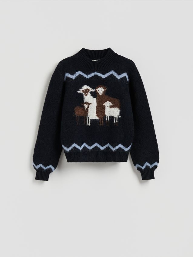 Reserved - Sweter ze wzorem - granatowy