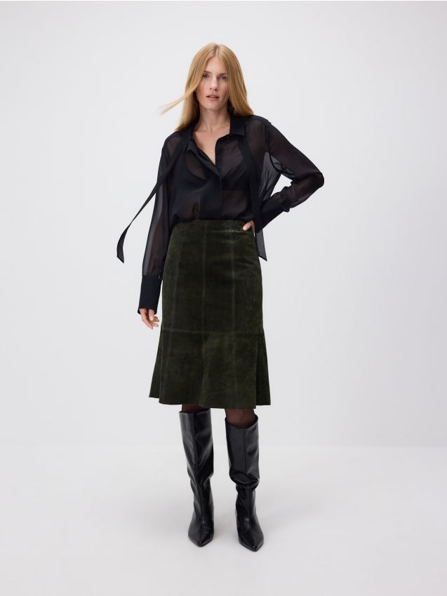 Reserved - Skórzana spódnica mini - ciemnozielony