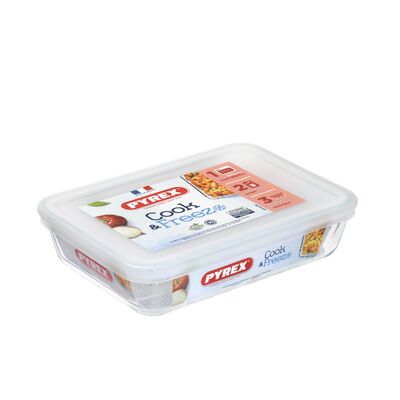 Pojemnik żaroodporny CookFreeze prostokątny z plastikową pokrywką 0,8 l transparentny PYREX