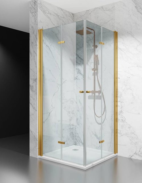Swiss Liniger Kabina prysznicowa składana 95x95 cm szkło 6mm przeźroczyste profile złoty mat