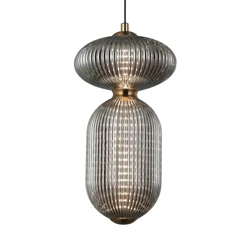 Szklana lampa loftowa Nico PND-8545-2A-AB-SG do jadalni czarna mosiądz