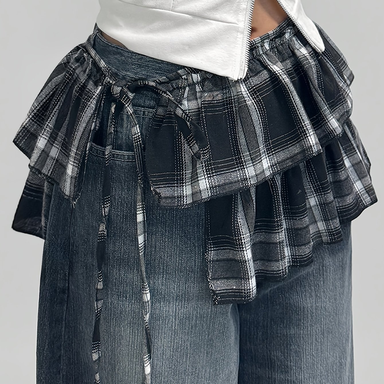 TEMU Y2K Damska Spódnica Wysokotalia - Czarno-Biała Kratka Plisowana z Zapięciem na Guziki i Wiązanie, Uniwersalna do Codziennych i Formalnych