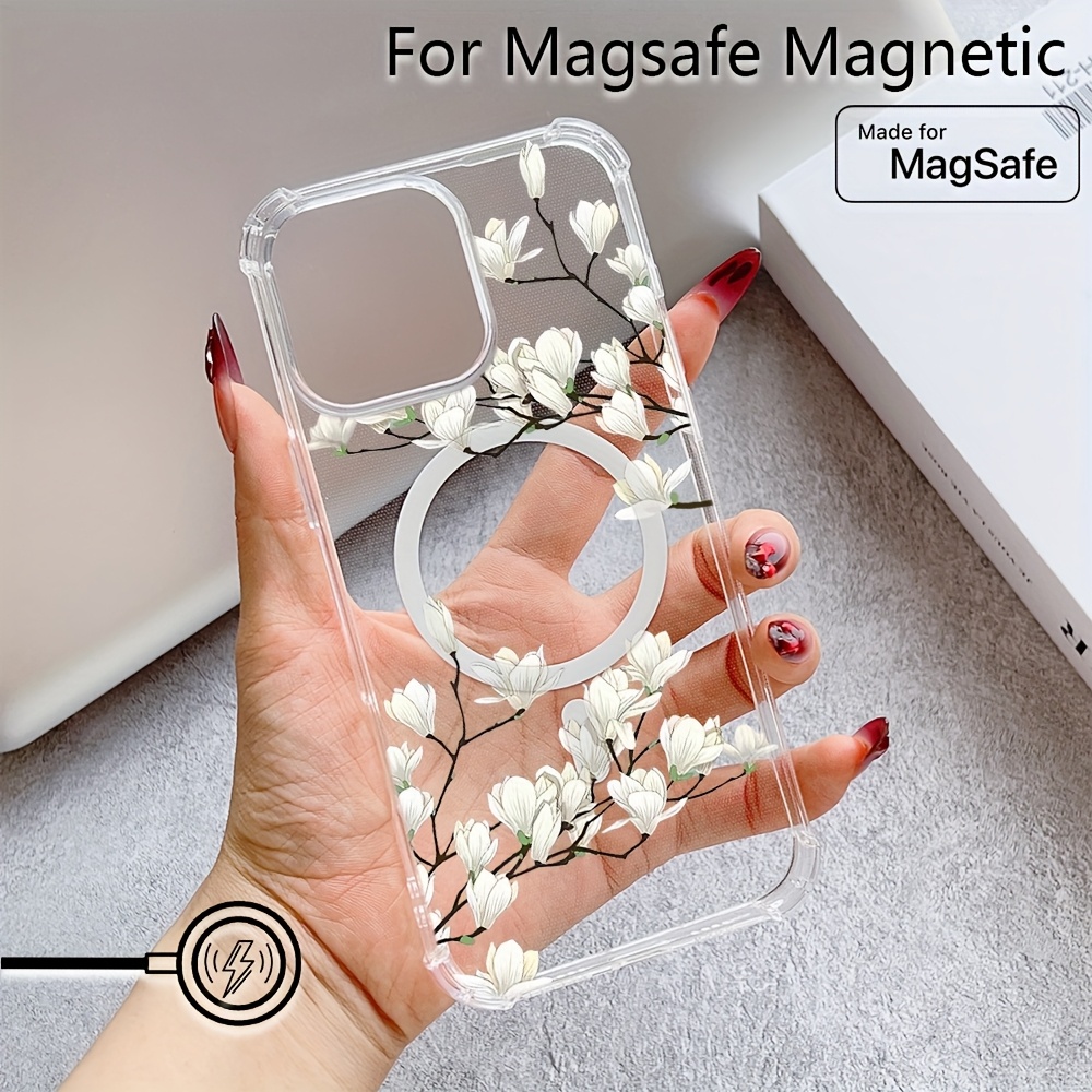 TEMU Biała Sztuczna Orchidea z Jadeitu Etui na Telefon Kompatybilne dla iPhone 16 15 14 11 Pro XR XS X 7 8 Plus, Ochrona Przed Upadkiem w Czterech