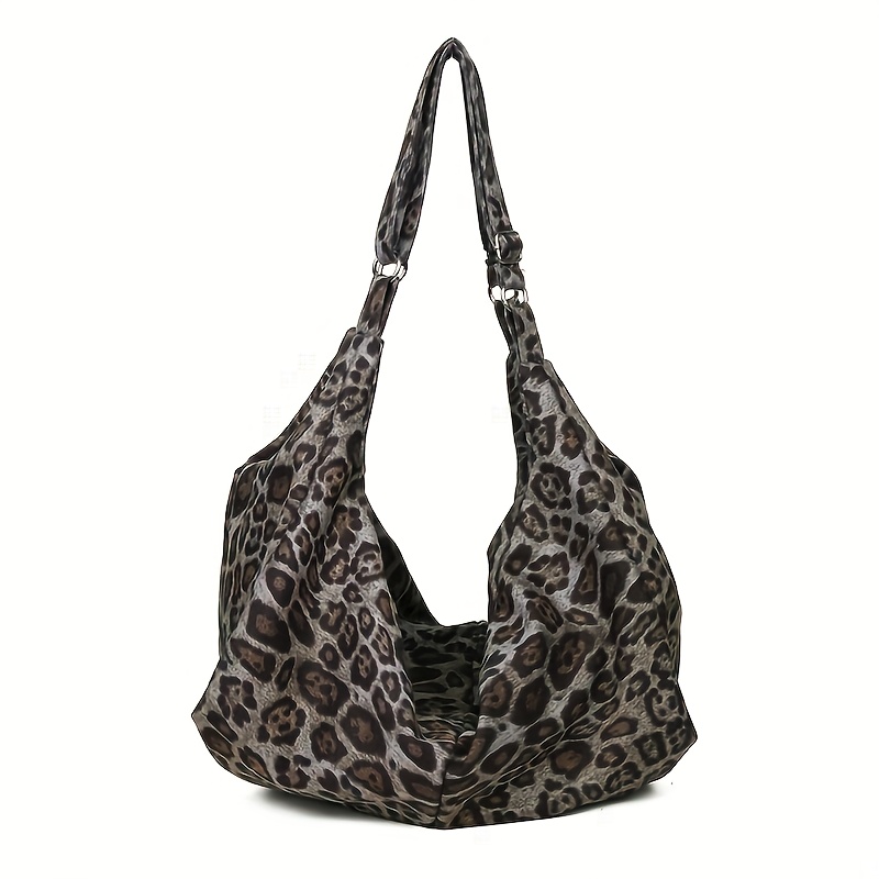 TEMU Duża Torba z Wzorem Lamparta - Wielofunkcyjna Torba na Ramię i do Ręki dla Kobiet, Lekki Nylon, Zamek Błyskawiczny, Idealna do Dojazdów, Podróży