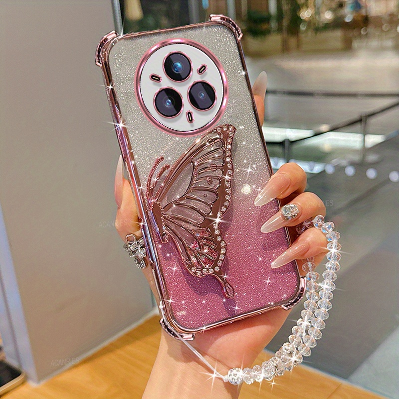 TEMU Etui na telefon: dla Realme 14 Pro Plus Luksusowe Powłoki Wstrząsoodporne Wzmocnione Narożniki Brokatowe Etui na Karty dla Oppo Realme 14 Pro