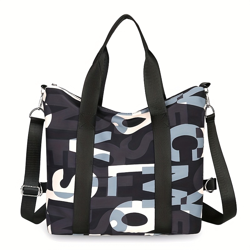 TEMU Damska Torba Tote o Duﾅｼej Pojemnoﾅ嫩i z Odpinanym Paskiem - Stylowy Nadruk z Literami, WytrzymaﾅＺ Poliester, Zapiﾄ冂ie na Zamek BﾅＺskawiczny,