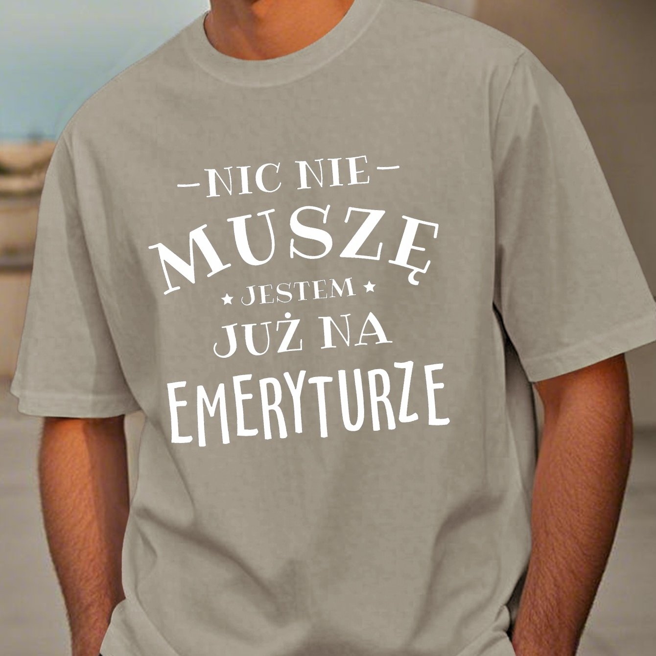 TEMU Polish Retirement Męski Krótki Rękaw T-Shirt - Granatowy Wzór Geometryczny, Przewiewna Koszulka z Okrągłym Dekoltem na , Możliwość Prania w