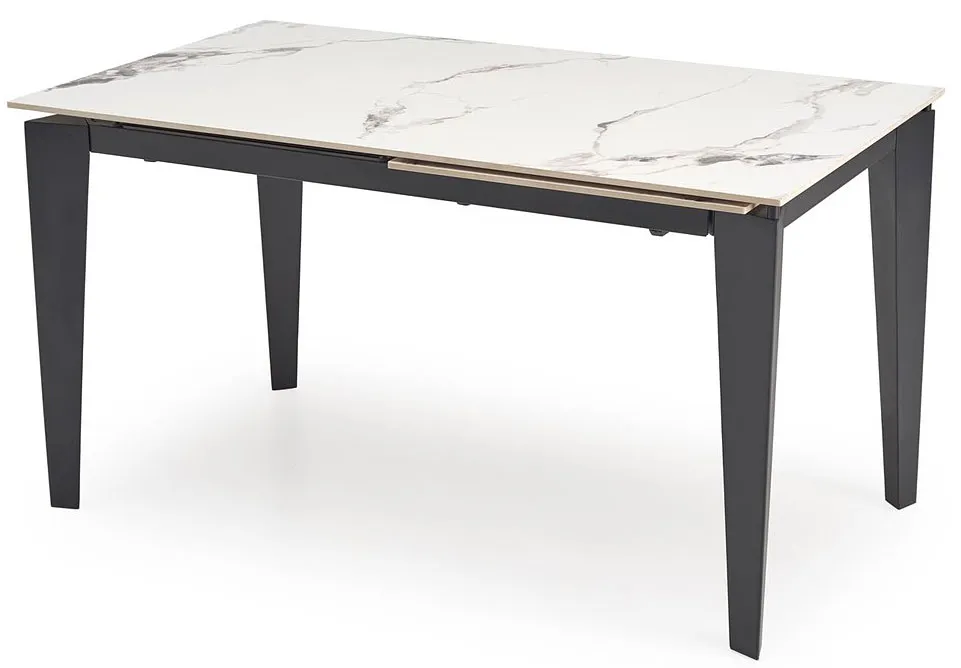 Rozkładany biały stół z blatem imitującym marmur - Drix