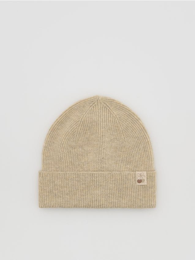 Reserved - Dzianinowa czapka beanie - beżowy