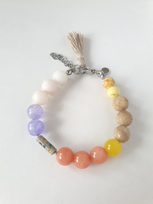 Bransoletka BOHO ART jadeit, jaspis, fiolet, żółty, beż, krem, rudy