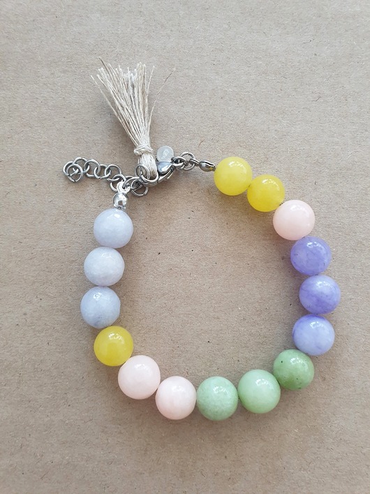 Bransoletka SPRING z jadeitem, fiolet, róż, żółty, zieleń