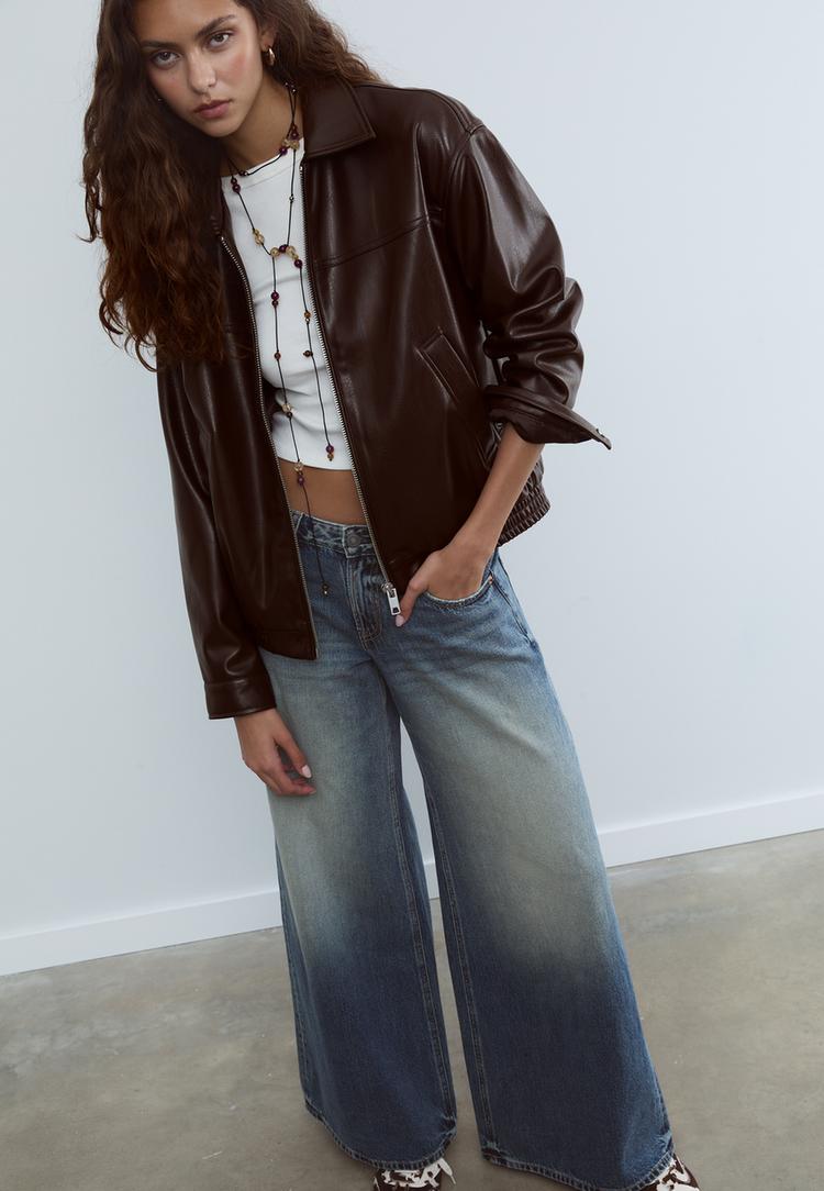 Stradivarius Kurtka oversize ze sztucznej skóry Brązowy XS