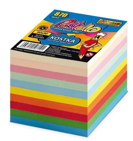 Alfa Pastello Kostka wkład 90x90mm 850 kartek 10 kolorów - artykuł papierniczy