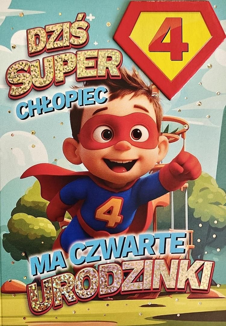 Karnet Urodziny 4 chłopiec - Superbohater - artykuł papierniczy