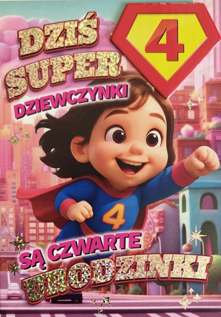 Karnet Urodziny 4 dziewczynka - Superbohaterka - artykuł papierniczy