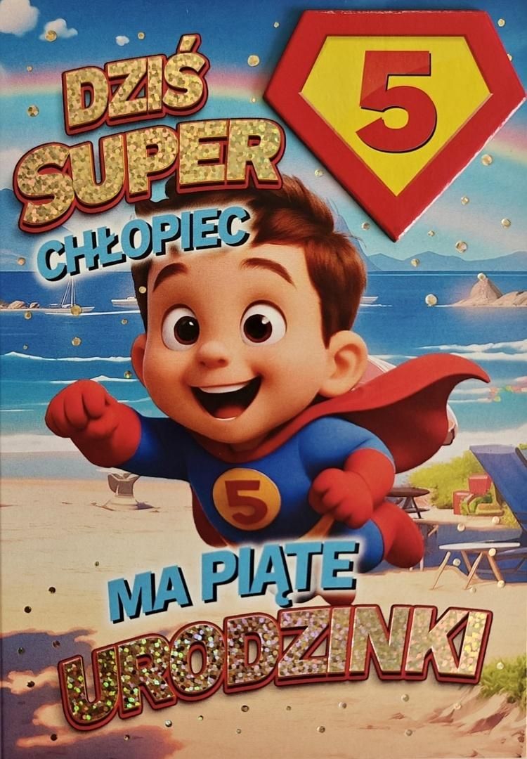 Karnet Urodziny 5 chłopiec - Superbohater - artykuł papierniczy