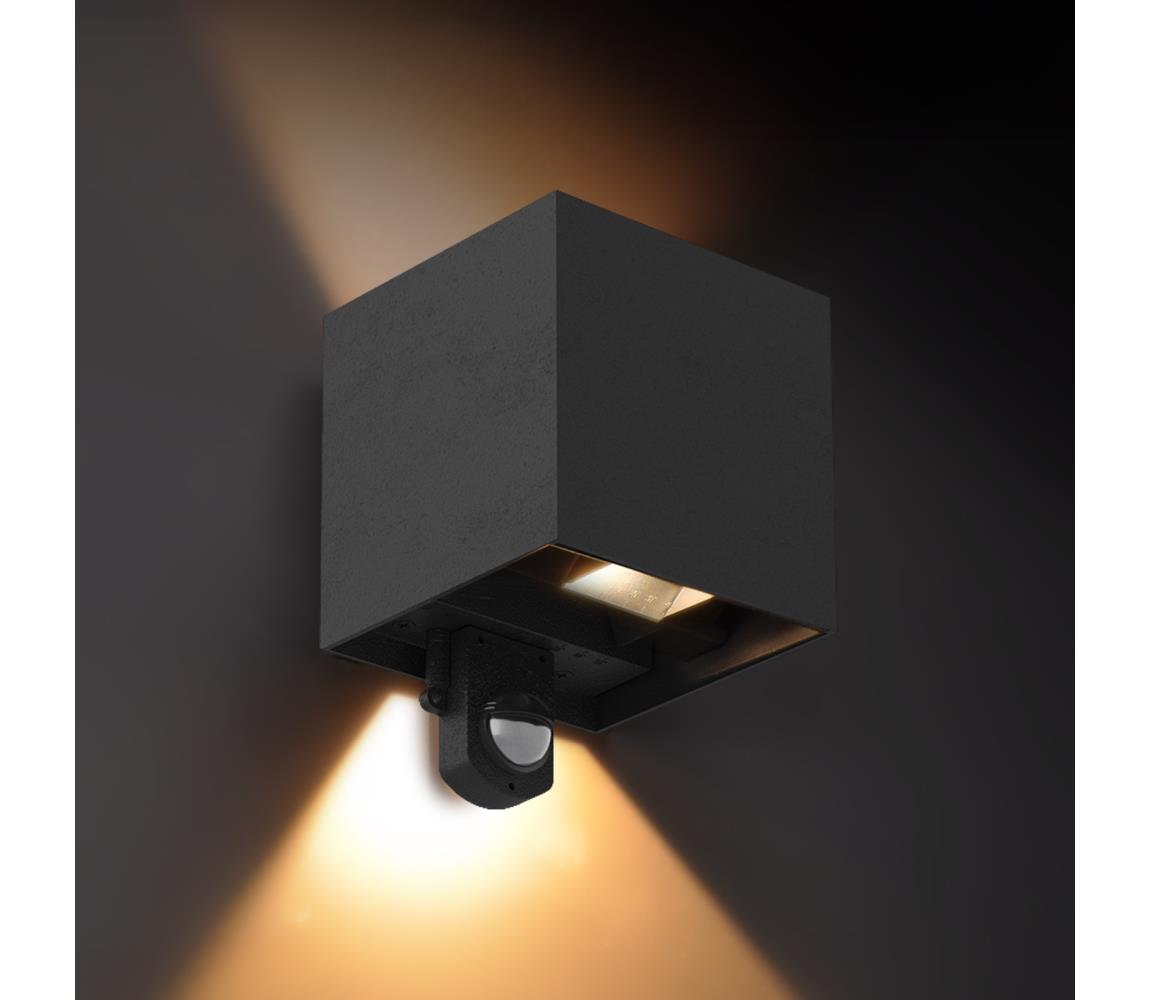 Brilagi - zewnętrzny kinkiet LED CUBE z czujnikiem, 6W/230V, czarny