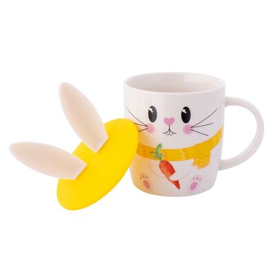 Kubek baryłka NBC 400 ml z silikonową pokrywką Zajączek w opasce wielokolorowy