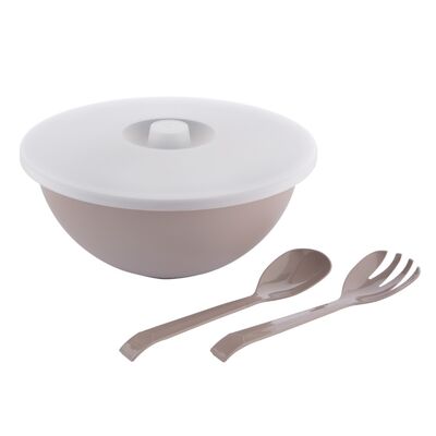 Miska z pokrywką i łyżkami do sałaty 26 cm 3,6 l taupe