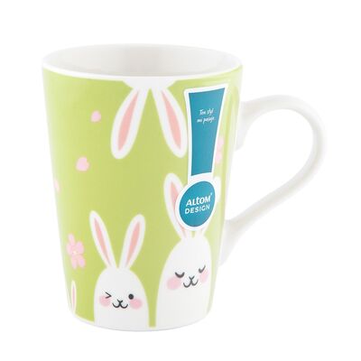 Kubek stożek NBC 420 ml białe zajączki zielony