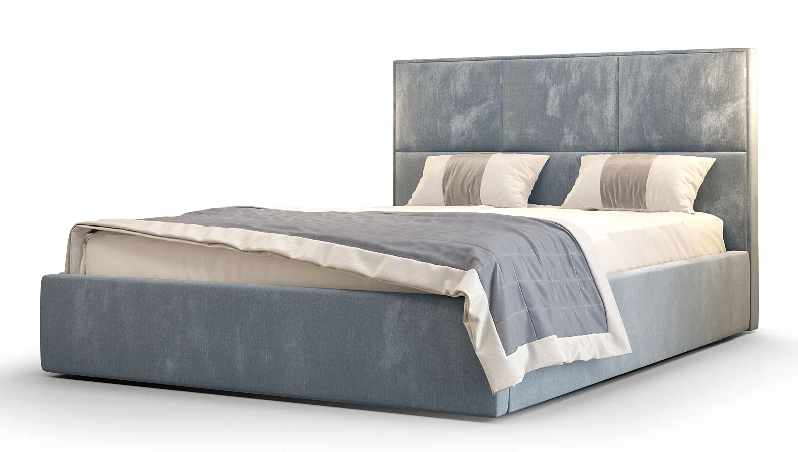 Niebieskie pikowane łóżko welurowe z pojemnikiem 5 rozmiarów - Welario