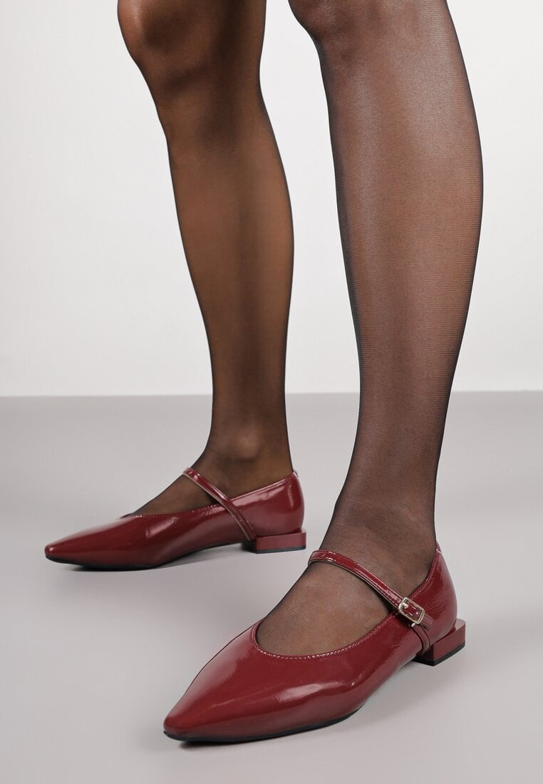 Bordowe Balerinki Vices z Paskiem z Klamerką i Skórzaną Wkładką Quane