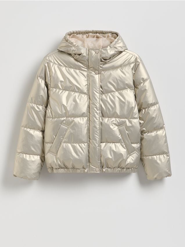 Reserved - Kurtka z imitacji skóry z metalicznym połyskiem - złoty