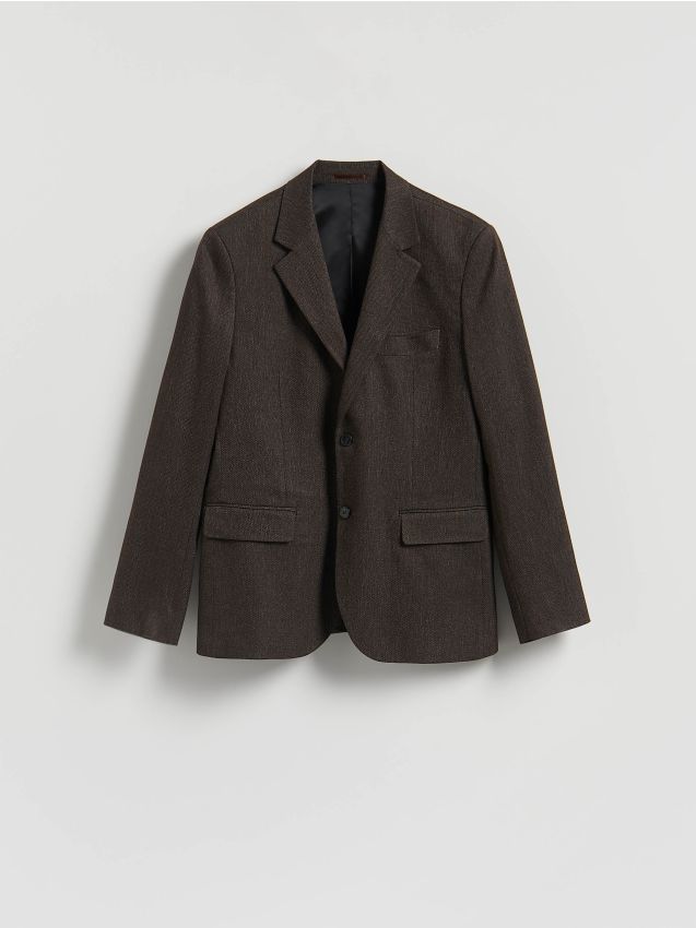 Reserved - Marynarka slim fit z wiskozą - ciemnobrązowy