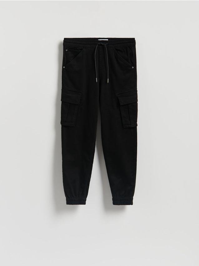 Reserved - Jeansy cargo jogger - czarny