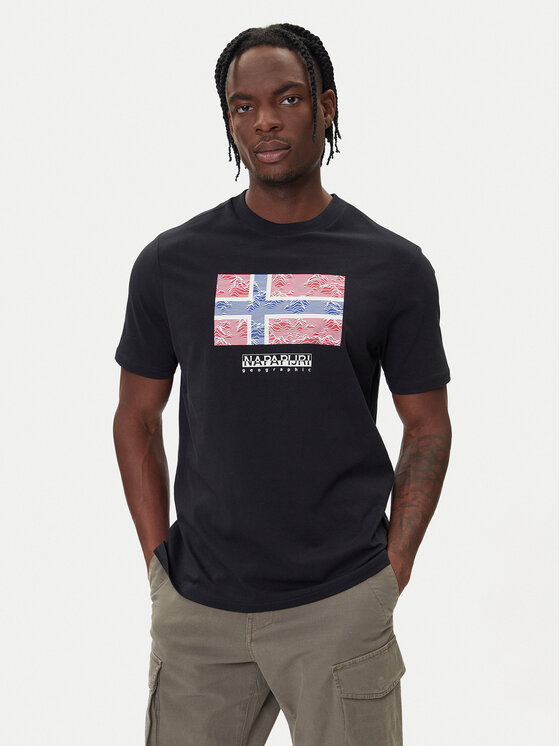 Napapijri T-Shirt S-Drapeau Ss NP0A891K Czarny Regular Fit