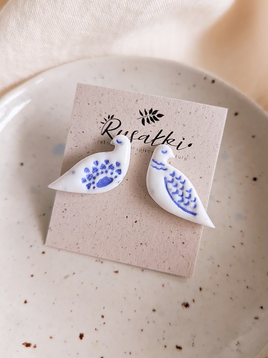 Kolczyki ptaszki gołąbki boho biżuteria z gołębiami prezent dla niej