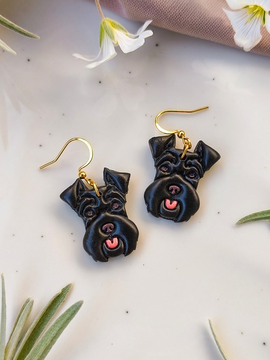 Kolczyki pieski, z wizerunkiem pupila, dla posiadacza pieska, sznaucer