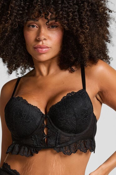 Hunkemöller Usztywniony długi biustonosz Posie z fiszbinami Czarny
