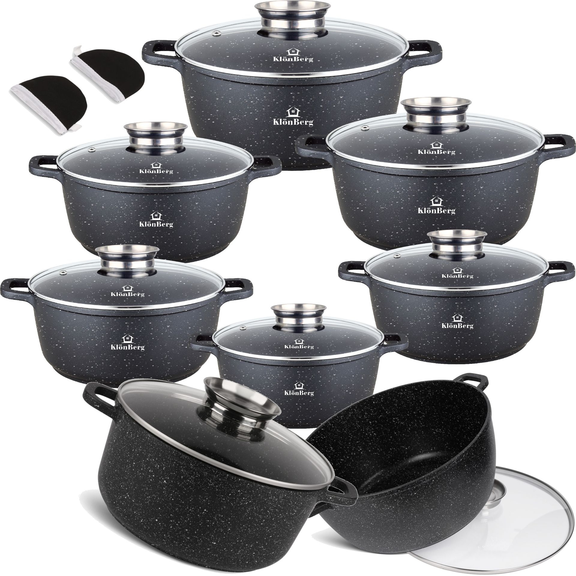 TEMU Zestaw Garnków Marmurowych 12 el. Garnki z Pokrywkami – Indukcja/Gaz Garnek Kuchenny KB-4021